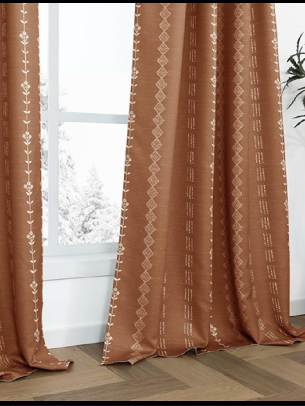 Brown Embroidered Window Curtain Panel - Elegant Home Accents